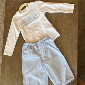 Classic Whimsy long sleeve smocked Big Brother with light blue gingham pants